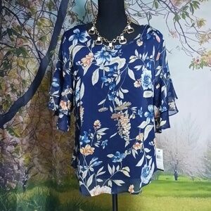 NWT ALYX XS blue flower dressy top with under top.